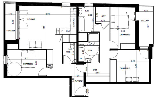Appartement Type 4 - 99 m² - Troyes