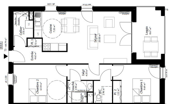 Appartement Type 3 - 68 m² - Troyes